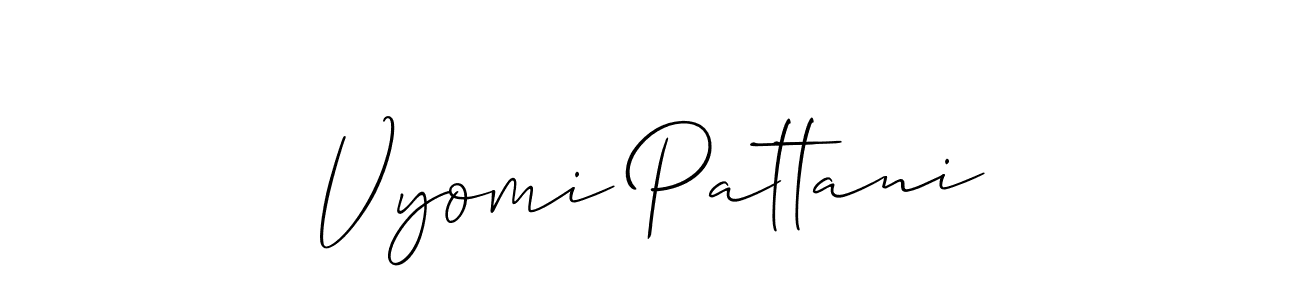 Create a beautiful signature design for name Vyomi Pattani. With this signature (Allison_Script) fonts, you can make a handwritten signature for free. Vyomi Pattani signature style 2 images and pictures png