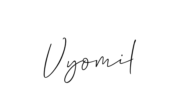 Use a signature maker to create a handwritten signature online. With this signature software, you can design (Allison_Script) your own signature for name Vyomil. Vyomil signature style 2 images and pictures png
