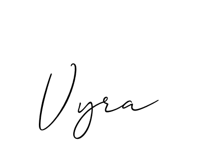 Create a beautiful signature design for name Vyra. With this signature (Allison_Script) fonts, you can make a handwritten signature for free. Vyra signature style 2 images and pictures png