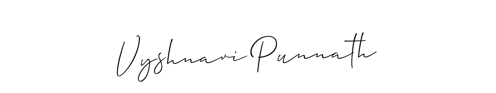 The best way (Allison_Script) to make a short signature is to pick only two or three words in your name. The name Vyshnavi Punnath include a total of six letters. For converting this name. Vyshnavi Punnath signature style 2 images and pictures png