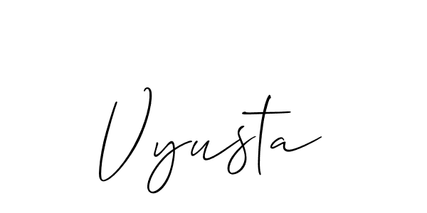 The best way (Allison_Script) to make a short signature is to pick only two or three words in your name. The name Vyusta include a total of six letters. For converting this name. Vyusta signature style 2 images and pictures png