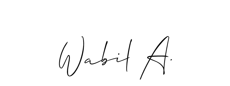 The best way (Allison_Script) to make a short signature is to pick only two or three words in your name. The name Wabil A. include a total of six letters. For converting this name. Wabil A. signature style 2 images and pictures png