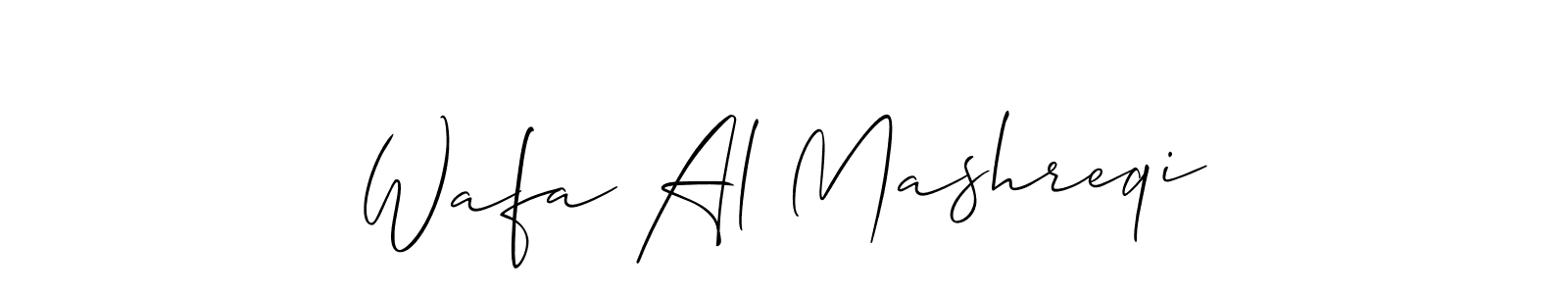 Also You can easily find your signature by using the search form. We will create Wafa Al Mashreqi name handwritten signature images for you free of cost using Allison_Script sign style. Wafa Al Mashreqi signature style 2 images and pictures png