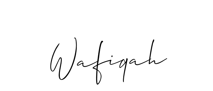 Allison_Script is a professional signature style that is perfect for those who want to add a touch of class to their signature. It is also a great choice for those who want to make their signature more unique. Get Wafiqah name to fancy signature for free. Wafiqah signature style 2 images and pictures png