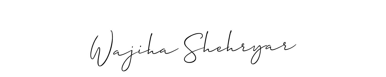 Allison_Script is a professional signature style that is perfect for those who want to add a touch of class to their signature. It is also a great choice for those who want to make their signature more unique. Get Wajiha Shehryar name to fancy signature for free. Wajiha Shehryar signature style 2 images and pictures png