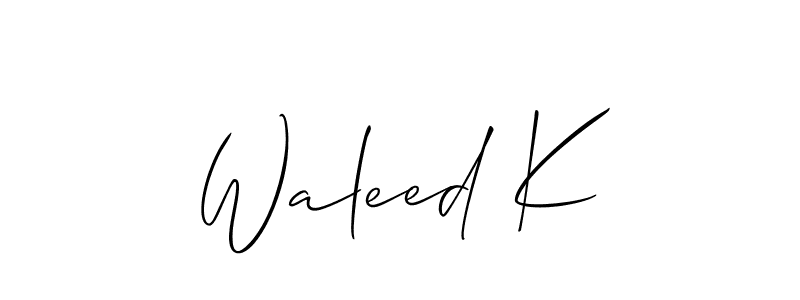 Use a signature maker to create a handwritten signature online. With this signature software, you can design (Allison_Script) your own signature for name Waleed K. Waleed K signature style 2 images and pictures png