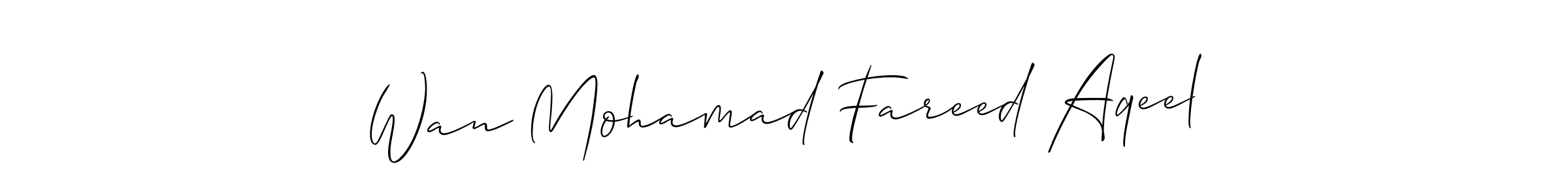 See photos of Wan Mohamad Fareed Aqeel official signature by Spectra . Check more albums & portfolios. Read reviews & check more about Allison_Script font. Wan Mohamad Fareed Aqeel signature style 2 images and pictures png
