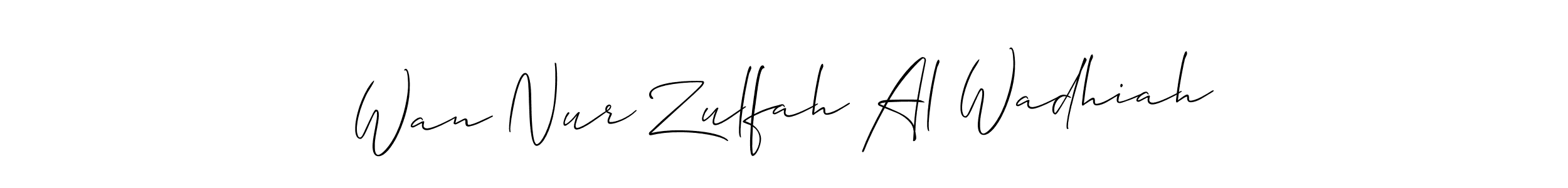 You should practise on your own different ways (Allison_Script) to write your name (Wan Nur Zulfah Al Wadhiah) in signature. don't let someone else do it for you. Wan Nur Zulfah Al Wadhiah signature style 2 images and pictures png
