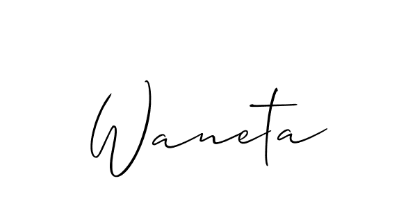 Allison_Script is a professional signature style that is perfect for those who want to add a touch of class to their signature. It is also a great choice for those who want to make their signature more unique. Get Waneta name to fancy signature for free. Waneta signature style 2 images and pictures png