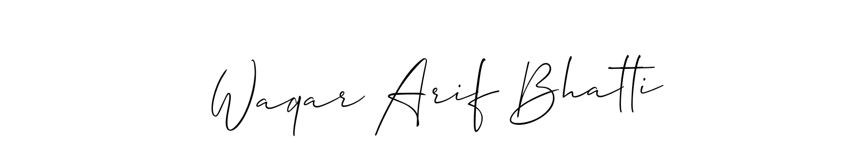 The best way (Allison_Script) to make a short signature is to pick only two or three words in your name. The name Waqar Arif Bhatti include a total of six letters. For converting this name. Waqar Arif Bhatti signature style 2 images and pictures png