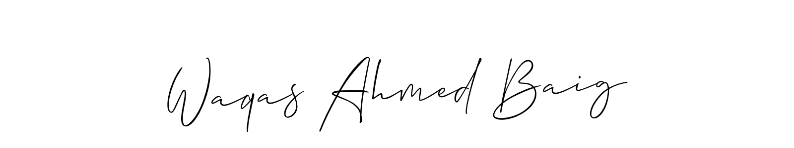 The best way (Allison_Script) to make a short signature is to pick only two or three words in your name. The name Waqas Ahmed Baig include a total of six letters. For converting this name. Waqas Ahmed Baig signature style 2 images and pictures png