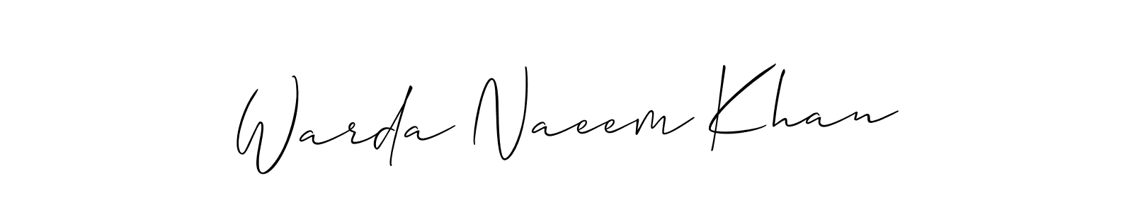 How to make Warda Naeem Khan name signature. Use Allison_Script style for creating short signs online. This is the latest handwritten sign. Warda Naeem Khan signature style 2 images and pictures png