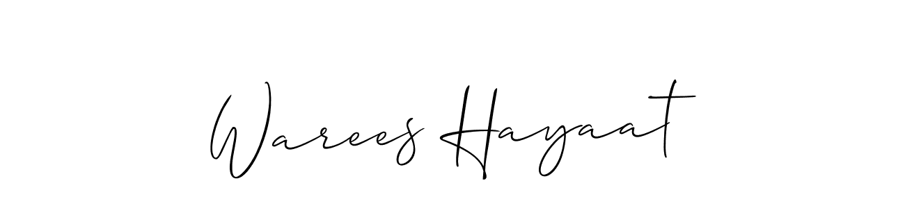 The best way (Allison_Script) to make a short signature is to pick only two or three words in your name. The name Warees Hayaat include a total of six letters. For converting this name. Warees Hayaat signature style 2 images and pictures png