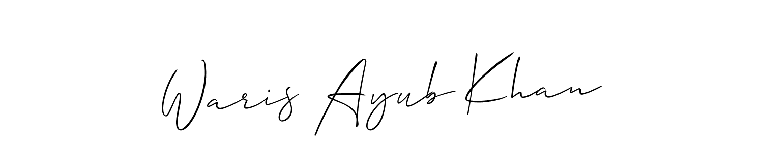 The best way (Allison_Script) to make a short signature is to pick only two or three words in your name. The name Waris Ayub Khan include a total of six letters. For converting this name. Waris Ayub Khan signature style 2 images and pictures png