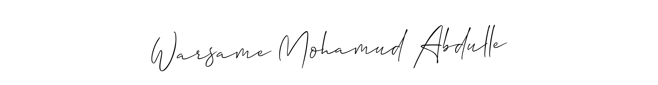 It looks lik you need a new signature style for name Warsame Mohamud Abdulle. Design unique handwritten (Allison_Script) signature with our free signature maker in just a few clicks. Warsame Mohamud Abdulle signature style 2 images and pictures png