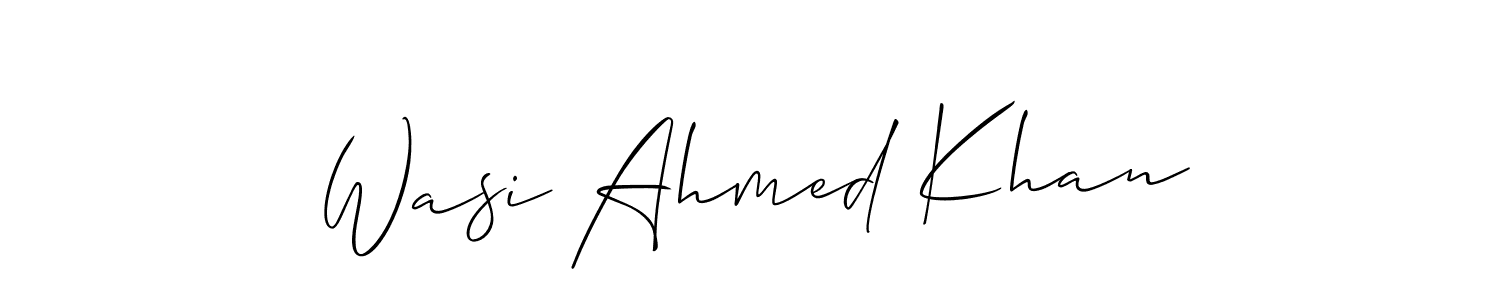 The best way (Allison_Script) to make a short signature is to pick only two or three words in your name. The name Wasi Ahmed Khan include a total of six letters. For converting this name. Wasi Ahmed Khan signature style 2 images and pictures png