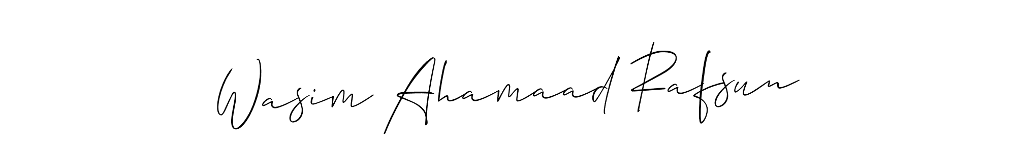 The best way (Allison_Script) to make a short signature is to pick only two or three words in your name. The name Wasim Ahamaad Rafsun include a total of six letters. For converting this name. Wasim Ahamaad Rafsun signature style 2 images and pictures png