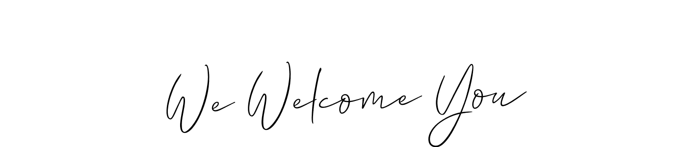 Also You can easily find your signature by using the search form. We will create We Welcome You name handwritten signature images for you free of cost using Allison_Script sign style. We Welcome You signature style 2 images and pictures png