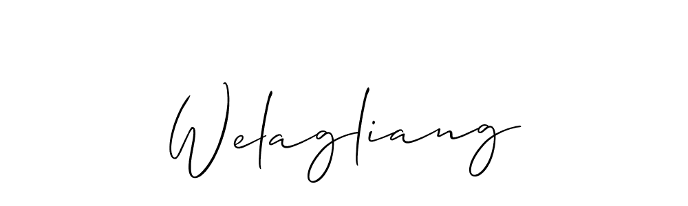 Allison_Script is a professional signature style that is perfect for those who want to add a touch of class to their signature. It is also a great choice for those who want to make their signature more unique. Get Welagliang name to fancy signature for free. Welagliang signature style 2 images and pictures png