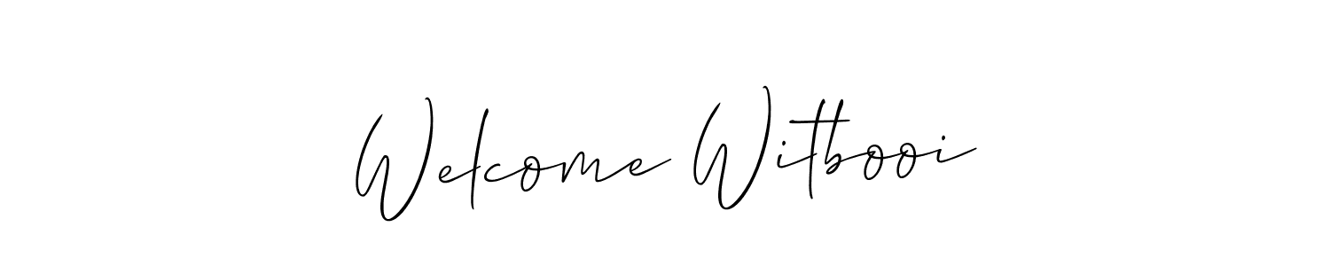 Welcome Witbooi stylish signature style. Best Handwritten Sign (Allison_Script) for my name. Handwritten Signature Collection Ideas for my name Welcome Witbooi. Welcome Witbooi signature style 2 images and pictures png