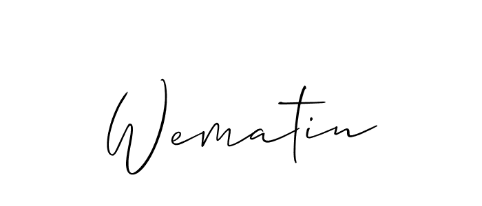 The best way (Allison_Script) to make a short signature is to pick only two or three words in your name. The name Wematin include a total of six letters. For converting this name. Wematin signature style 2 images and pictures png