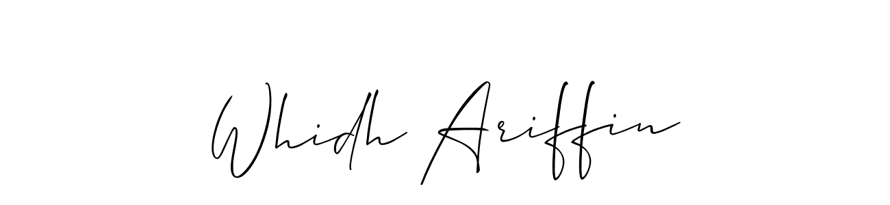 The best way (Allison_Script) to make a short signature is to pick only two or three words in your name. The name Whidh Ariffin include a total of six letters. For converting this name. Whidh Ariffin signature style 2 images and pictures png