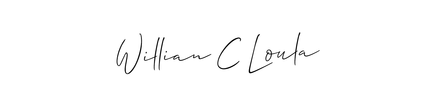 Also You can easily find your signature by using the search form. We will create Willian C Loula name handwritten signature images for you free of cost using Allison_Script sign style. Willian C Loula signature style 2 images and pictures png