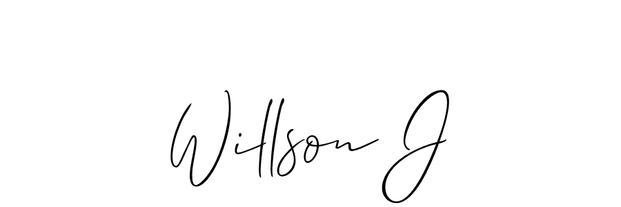 The best way (Allison_Script) to make a short signature is to pick only two or three words in your name. The name Willson J include a total of six letters. For converting this name. Willson J signature style 2 images and pictures png