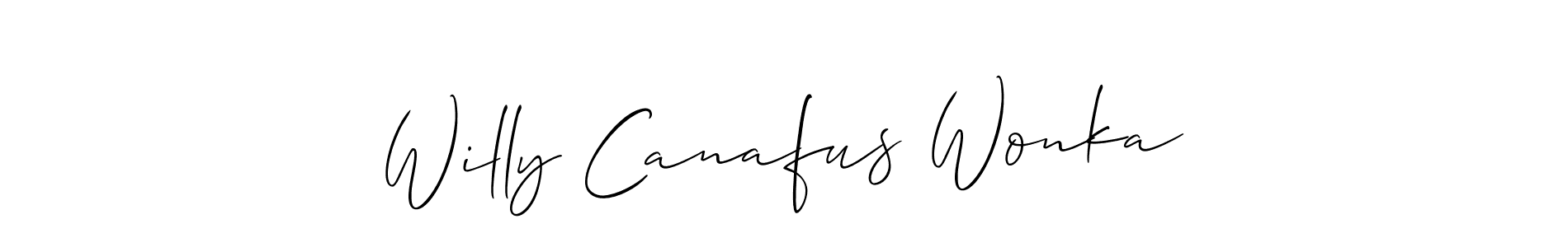 Create a beautiful signature design for name Willy Canafus Wonka. With this signature (Allison_Script) fonts, you can make a handwritten signature for free. Willy Canafus Wonka signature style 2 images and pictures png