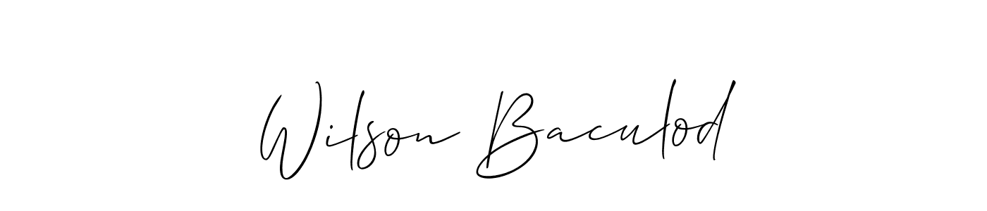 Create a beautiful signature design for name Wilson Baculod. With this signature (Allison_Script) fonts, you can make a handwritten signature for free. Wilson Baculod signature style 2 images and pictures png