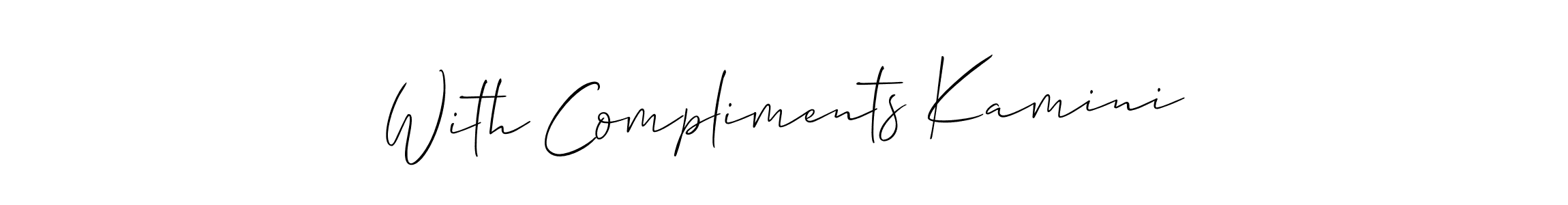 Check out images of Autograph of With Compliments Kamini name. Actor With Compliments Kamini Signature Style. Allison_Script is a professional sign style online. With Compliments Kamini signature style 2 images and pictures png