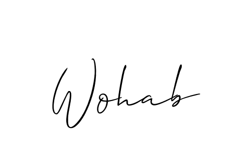 Use a signature maker to create a handwritten signature online. With this signature software, you can design (Allison_Script) your own signature for name Wohab. Wohab signature style 2 images and pictures png