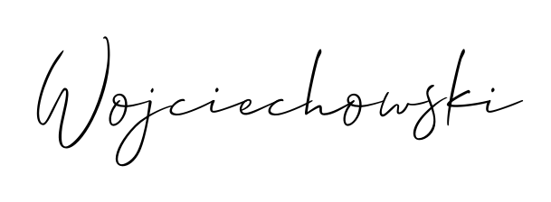 A sleek calligraphic signature for name Wojciechowski utilizing Allison_Script styling. Great for adding personal signatures to photos and art. Wojciechowski signature style 2 images and pictures png