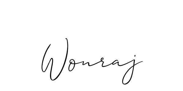 The best way (Allison_Script) to make a short signature is to pick only two or three words in your name. The name Wonraj include a total of six letters. For converting this name. Wonraj signature style 2 images and pictures png