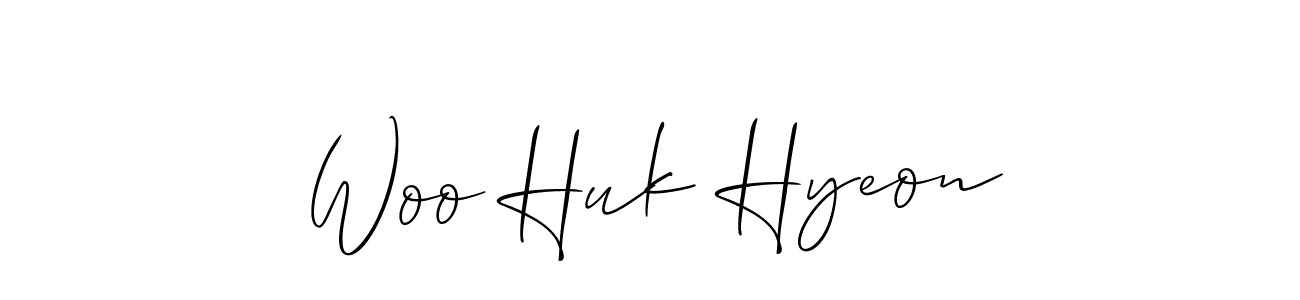 Allison_Script is a professional signature style that is perfect for those who want to add a touch of class to their signature. It is also a great choice for those who want to make their signature more unique. Get Woo Huk Hyeon name to fancy signature for free. Woo Huk Hyeon signature style 2 images and pictures png