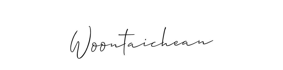 The best way (Allison_Script) to make a short signature is to pick only two or three words in your name. The name Woontaichean include a total of six letters. For converting this name. Woontaichean signature style 2 images and pictures png