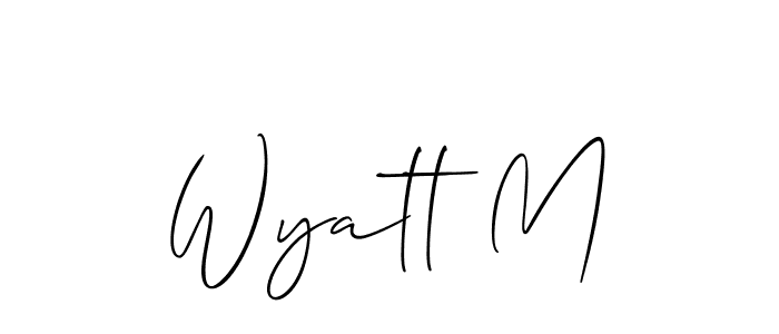 The best way (Allison_Script) to make a short signature is to pick only two or three words in your name. The name Wyatt M include a total of six letters. For converting this name. Wyatt M signature style 2 images and pictures png