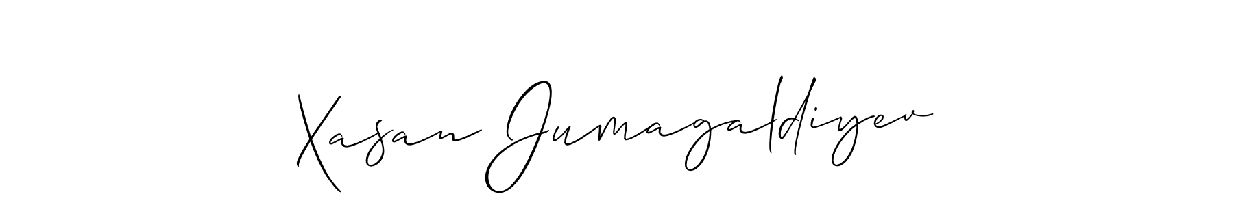 Make a beautiful signature design for name Xasan Jumagaldiyev. With this signature (Allison_Script) style, you can create a handwritten signature for free. Xasan Jumagaldiyev signature style 2 images and pictures png