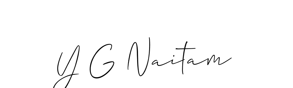 The best way (Allison_Script) to make a short signature is to pick only two or three words in your name. The name Y G Naitam include a total of six letters. For converting this name. Y G Naitam signature style 2 images and pictures png