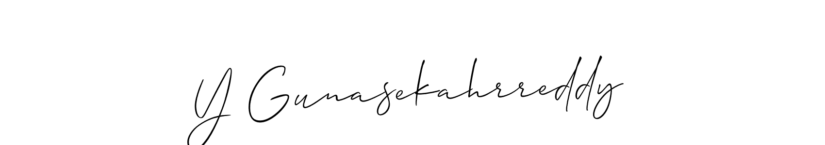 How to Draw Y Gunasekahrreddy signature style? Allison_Script is a latest design signature styles for name Y Gunasekahrreddy. Y Gunasekahrreddy signature style 2 images and pictures png