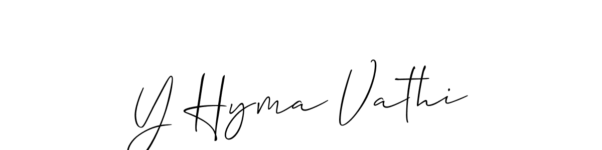 The best way (Allison_Script) to make a short signature is to pick only two or three words in your name. The name Y Hyma Vathi include a total of six letters. For converting this name. Y Hyma Vathi signature style 2 images and pictures png