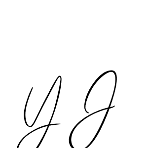 How to make Y J name signature. Use Allison_Script style for creating short signs online. This is the latest handwritten sign. Y J signature style 2 images and pictures png