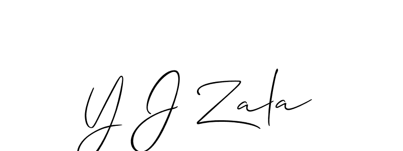 How to make Y J Zala name signature. Use Allison_Script style for creating short signs online. This is the latest handwritten sign. Y J Zala signature style 2 images and pictures png