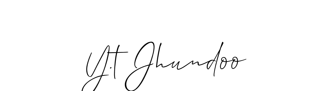 The best way (Allison_Script) to make a short signature is to pick only two or three words in your name. The name Y.t Jhundoo include a total of six letters. For converting this name. Y.t Jhundoo signature style 2 images and pictures png