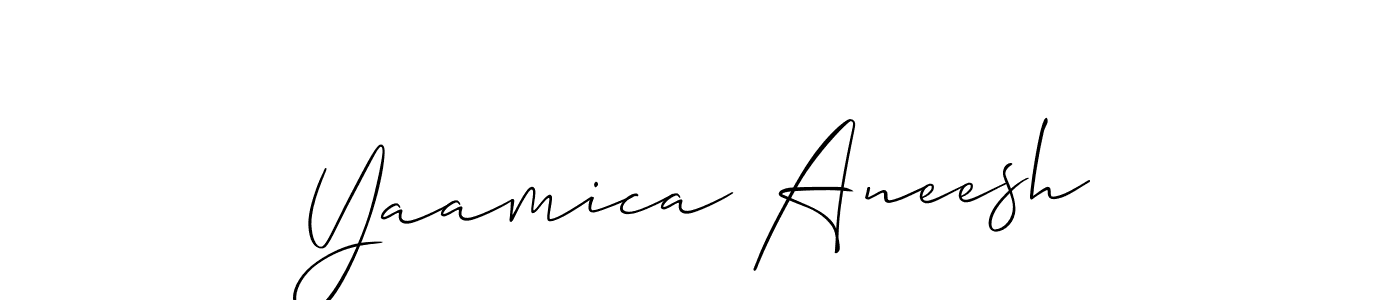 Allison_Script is a professional signature style that is perfect for those who want to add a touch of class to their signature. It is also a great choice for those who want to make their signature more unique. Get Yaamica Aneesh name to fancy signature for free. Yaamica Aneesh signature style 2 images and pictures png