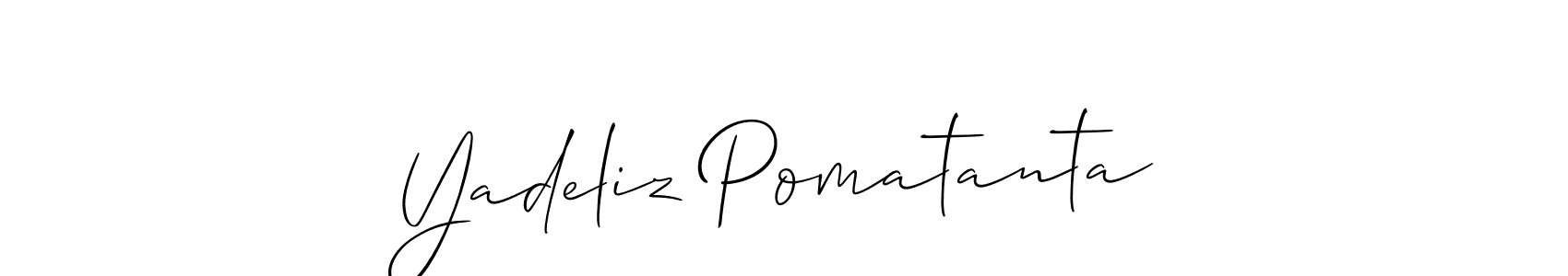 The best way (Allison_Script) to make a short signature is to pick only two or three words in your name. The name Yadeliz Pomatanta include a total of six letters. For converting this name. Yadeliz Pomatanta signature style 2 images and pictures png