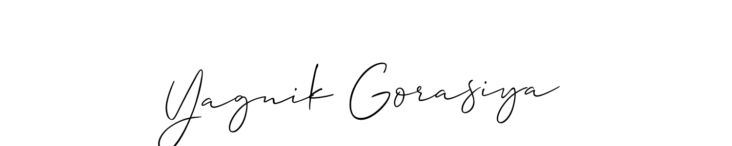 It looks lik you need a new signature style for name Yagnik Gorasiya. Design unique handwritten (Allison_Script) signature with our free signature maker in just a few clicks. Yagnik Gorasiya signature style 2 images and pictures png