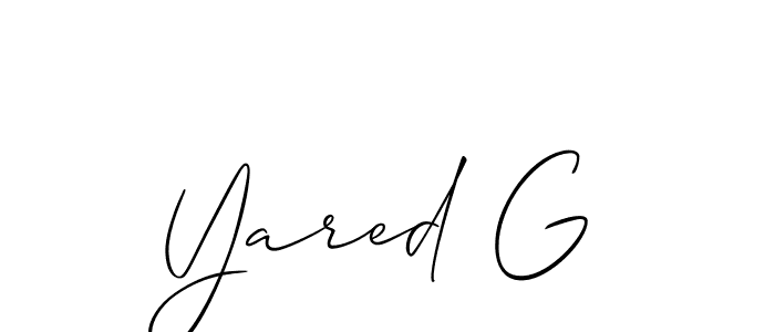 if you are searching for the best signature style for your name Yared G. so please give up your signature search. here we have designed multiple signature styles  using Allison_Script. Yared G signature style 2 images and pictures png