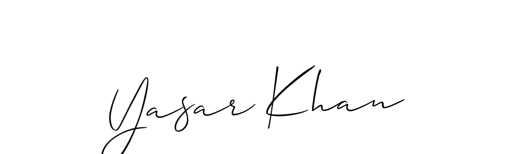 Make a beautiful signature design for name Yasar Khan. With this signature (Allison_Script) style, you can create a handwritten signature for free. Yasar Khan signature style 2 images and pictures png