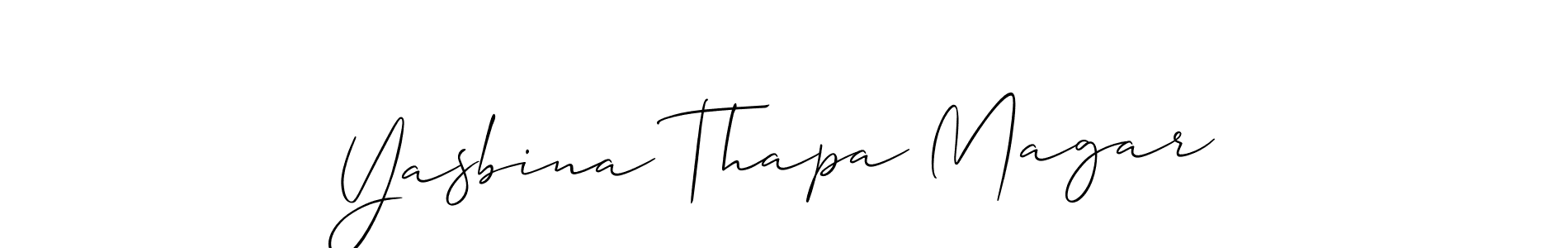 Make a beautiful signature design for name Yasbina Thapa Magar. With this signature (Allison_Script) style, you can create a handwritten signature for free. Yasbina Thapa Magar signature style 2 images and pictures png